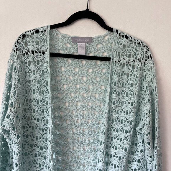 Modern Soul Size XL Linen Blend Crochet Knit Open Cardigan Sweater Long Sleeve - Picture 5 of 8